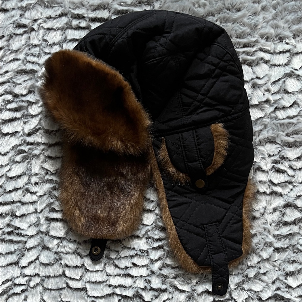 Target Black and Brown Faux Fur Quilted Trapper Hat
